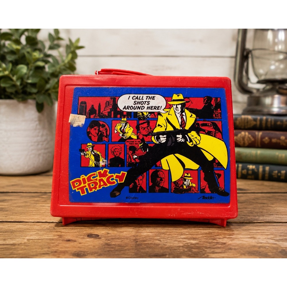 Vintage 1990 Dick Tracy Aladdin Plastic Lunch Box Red Disney Retro Detective